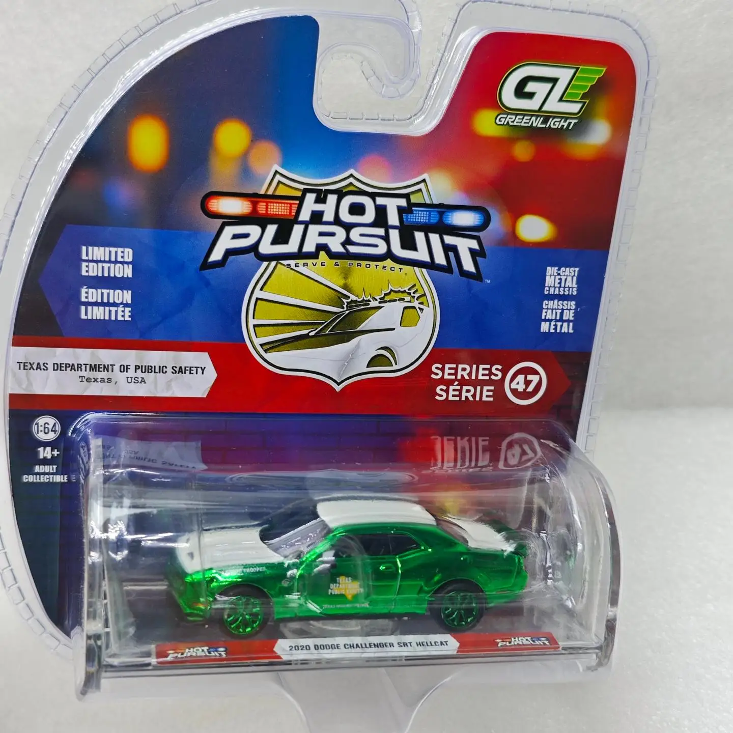 

Коллекционная модель автомобиля GreenLight 1:64 Heat Tracking 47-2020 Dodge Challenger SRT Hellcat Texas, зеленая, из литого сплава, с покрытием