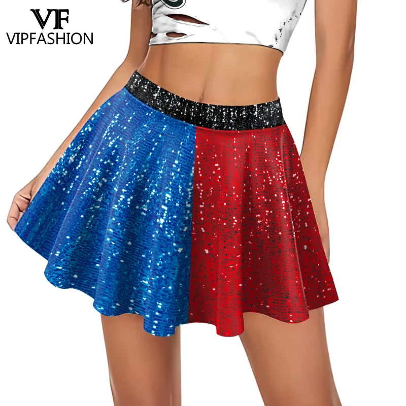 

VIP FASHION Women Clown Pleated Skirts Y2K Cosplay Uniform 3D Digital Printed A-Line Cheerleading Skirt Student Short Dress
