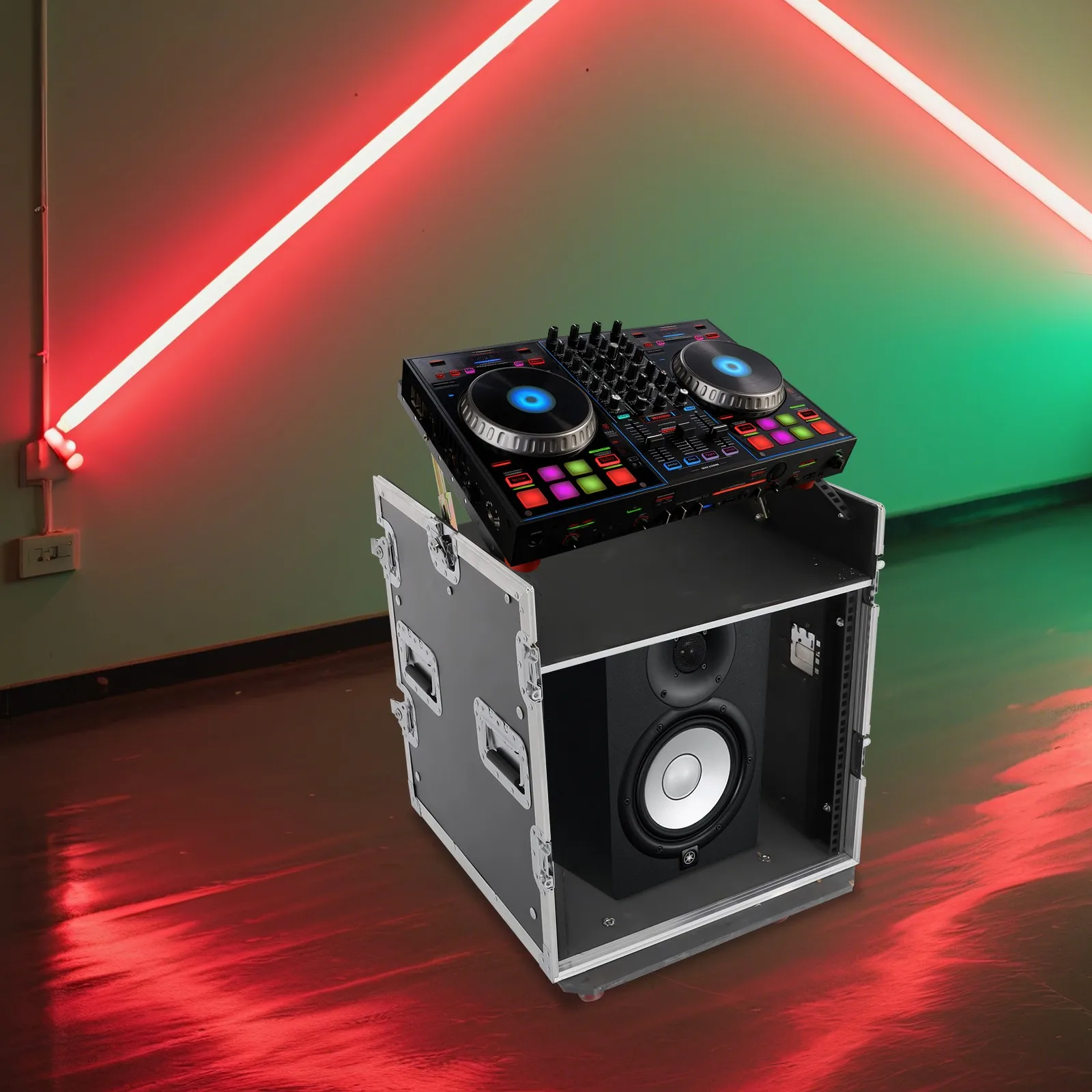 

14U PA DJ-стойка с колесами и тормозами, большой кейс-шкаф для DJ-оборудования, грузоподъемность 330 фунтов, для аудио- и видеоустройств