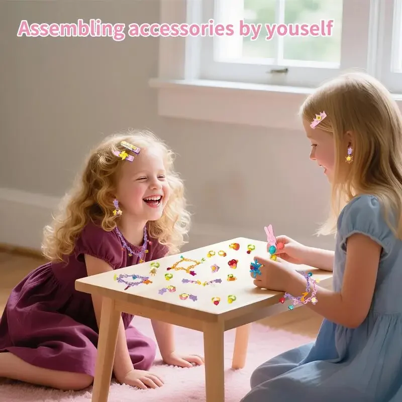 DIY Handmade Beaded Children's Crafts Girls Necklaces Bracelets Hair Clips Kids Pretend Play Makeup Toys Child Manual Activity