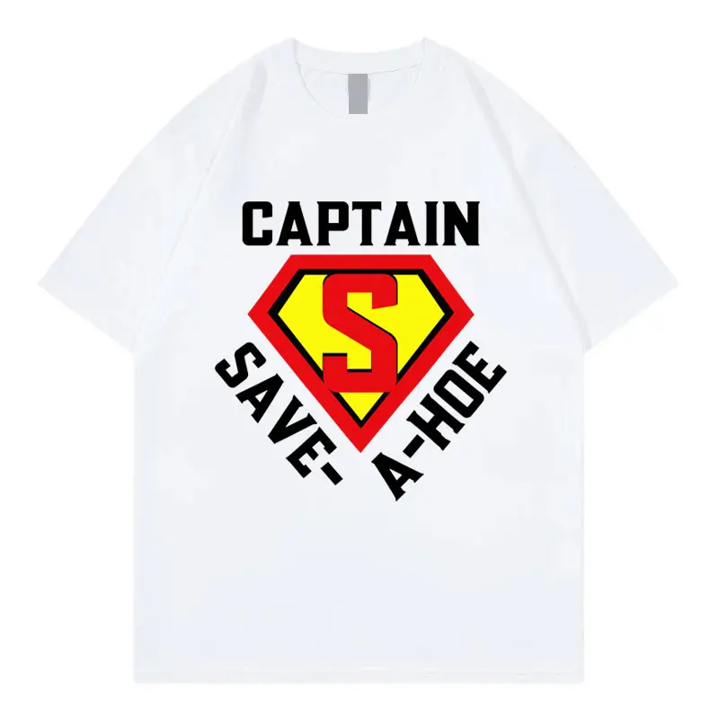 Captain Save A Hoe Funny Graphic T-Shirt, High Street Fashion Summer Unisex Loose Short Sleeve Casual Trendy Tee