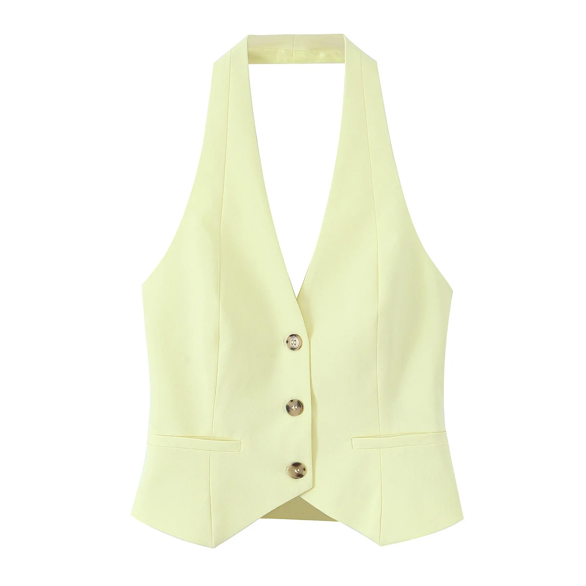 

2025 AZRAF Fashion European and American Style Spring New Hanging Collar Vest Chic V-Neck Button Backless Vest Mujer