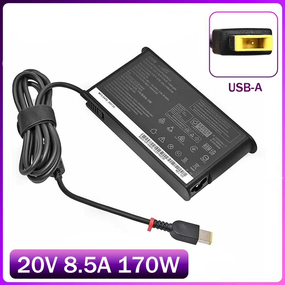 Cargador/adaptador de corriente USB-A para portátil, 170W, 20V, 8,5a, para Lenovo Thinkpad P1 P50 P51 P52 P53 P70 P73 W540 W541 T540P Yoga 15 45N0487