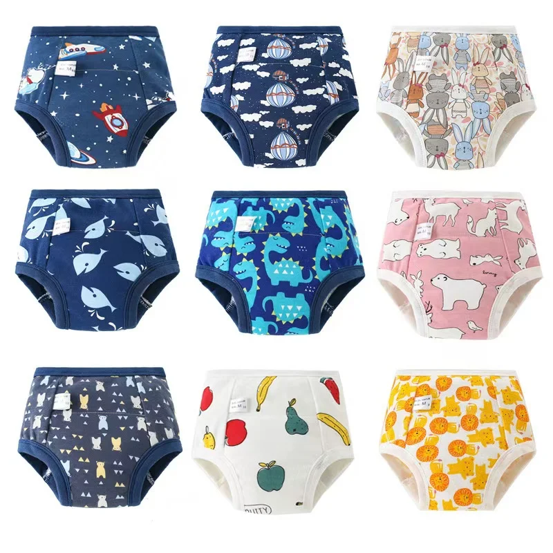 4PCS New Cute Cotton Baby Toddler Toilet Training Pants Waterproof Potty Learning Shorts Underwear For Children Boys Girls