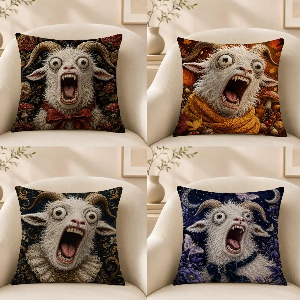 Meme V-Vintage Screaming Goat Cushion Cover Short‑plush Cushion Cover,Breathable,Skin‑friendly,Washable,room Sofa Decor Gift