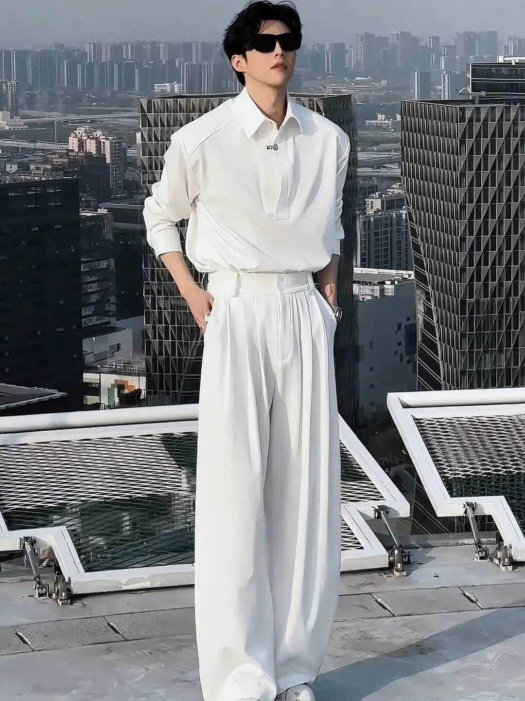 Man Shirts Pants Set Spring New High Quality Office Suit Design Style Minimalist Shirt Set Casual Loose Shirt Pants Outfit