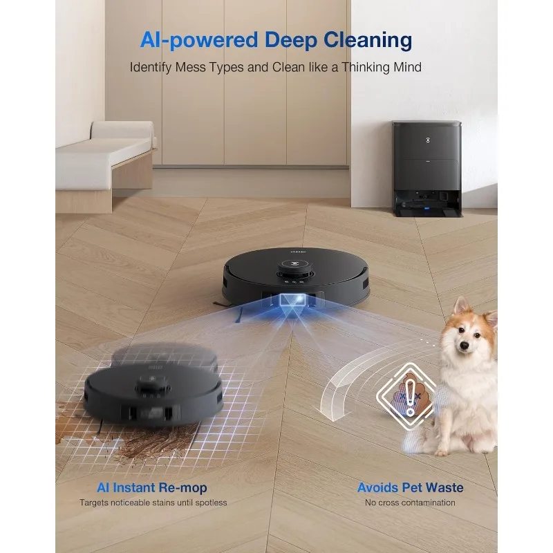 ECOVACS DEEBOT T30S PRO Robot vakum dan pel, 11000Pa, mengepel tepi adaptif, teknologi ZeroTangle, pel instan AI