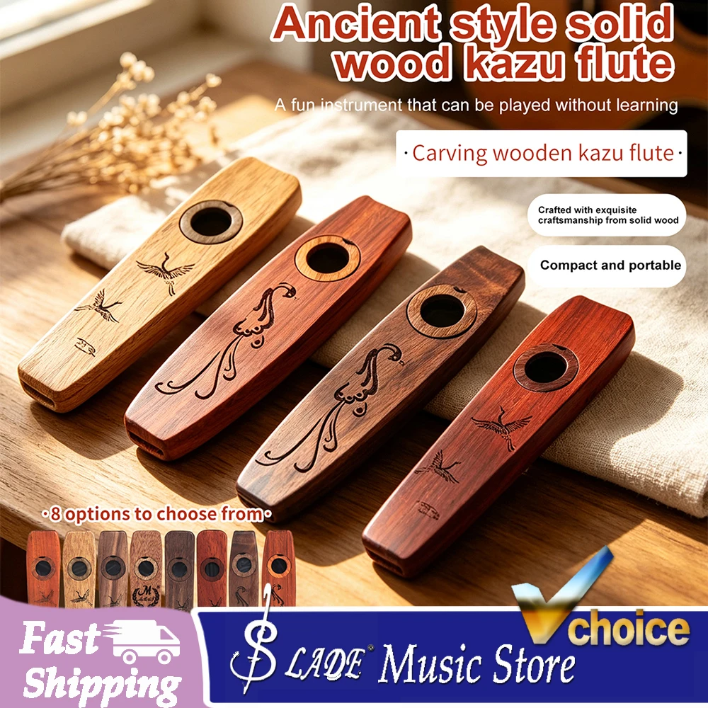 M MBAT Wood Made Kazoo Flute Sapele Walnut Wood Kazoo Guitar Ukulele Accompaniment Harmonica Diaphragm Gifts For All Ages