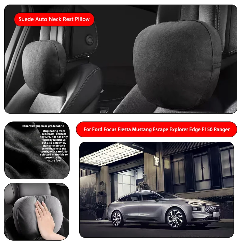 For Ford Premium Faux Suede Neck Pillow car seat pillow car neck pillow Suede Fabric Car Headrest interior