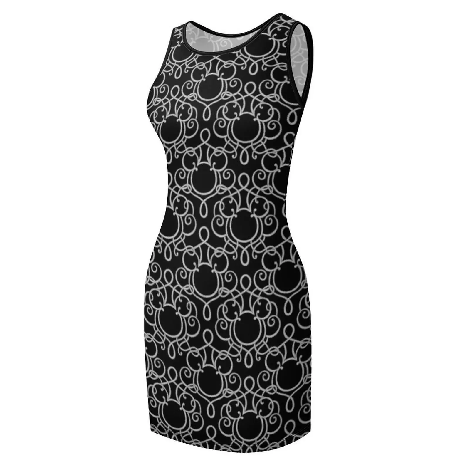 Hidden mouse scroll silver on black Sleeveless Sundress birthday dress for women dresses for prom Clothing female