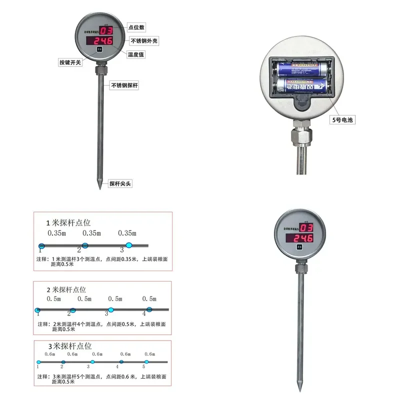 for TY Type Integrated Digital Thermometer for Granary Grain Surface Stainless Steel Moisture Proof and Fumigation Proof