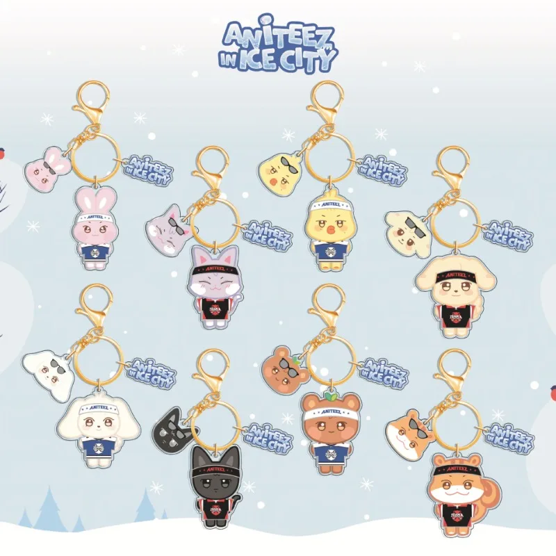 

Kpop ATEEZ New Cartoon Image Keychain Cute Acrylic Animals Keyring Seonghwa Yeosang San Mingi Bag Pendant Decoration Fans Gift