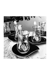 Lava Eva Black Dish Silver 12 Piece Tea Set 6 Pcs Tea Cup 6 Pcs Tea Plate