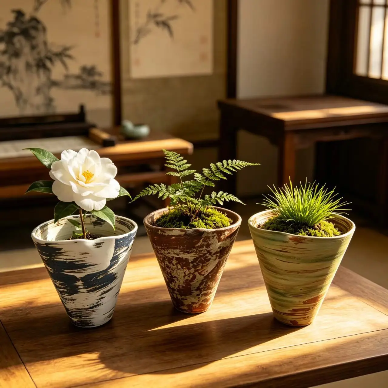 HYS high temperature ceramic flower pot wabi sandy wind desktop potted plant green plant succulent zen retro old flower utensil