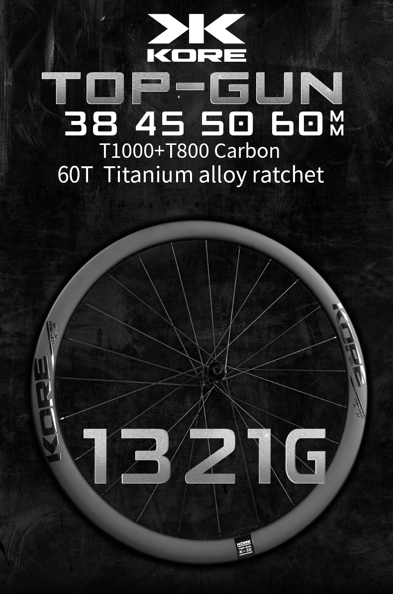 KORE Rennrad Laufradsatz 60T Titan Ratschennabe 38/45/50/60MM 700C T1000 Carbon Straße 24H Säule 2015 Straßenrennen Laufradsatz – Detail 2