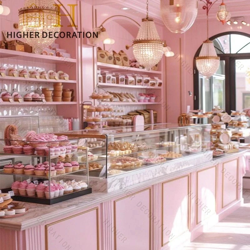 custom.Trending Products Glass Cake Display Showcase Custom Luxury Glass Sweet Display Counter Bread Display Cabinet Bakery Furn