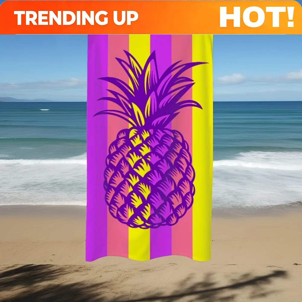 Customize 1pc Striped Pineapple Print Beach Towel, Modern Minimalist Style Microfiber Beach Blanket For Camping, Swimming Pool,