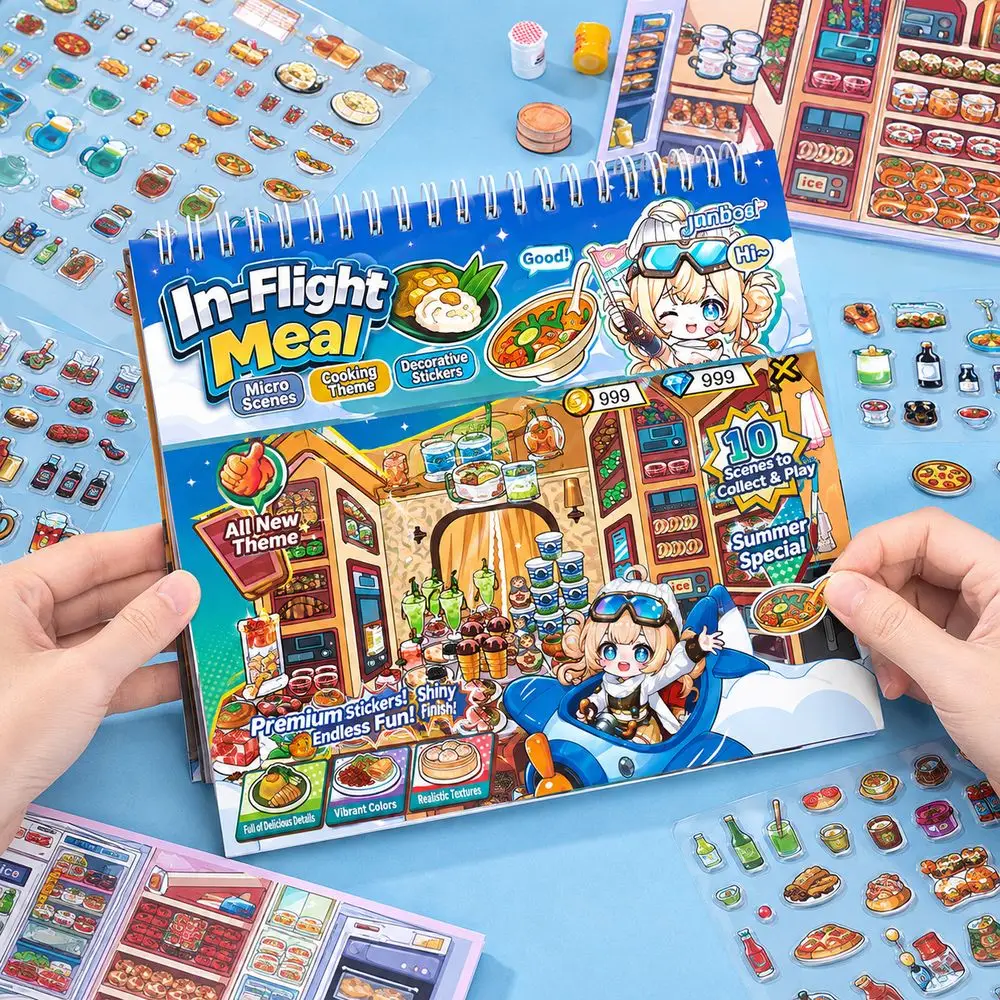 Paper Sticker Book Self Adhesive Cooking Theme Miniature Scene Stickers Creative Airplane Theme Miniature Scene Sticker