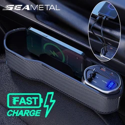 SEAMETAL Car Seat Gap Storage Box Cup Holder Super Fast Charge Organizer Seat Crevice Filler Auto Wireless Charging Accessories