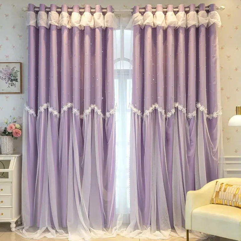 Korean Princess Curtains for Living Dining Room Bedroom Cloth Gauze Integration New  Luxury Girl Window Blackout Customize