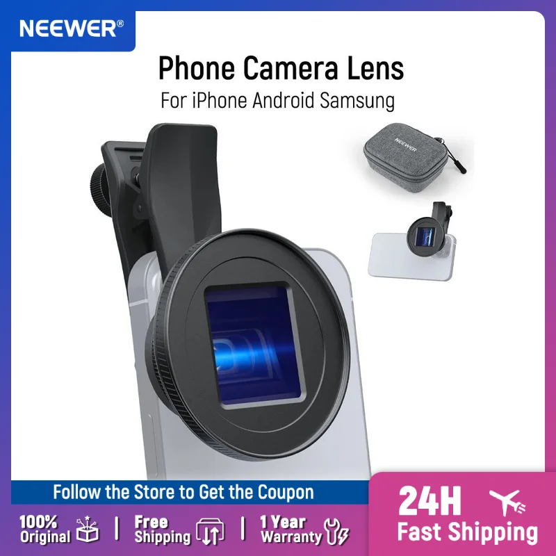 NEEWER 1.55X Blue Flare Anamorphic Phone Camera Lens with 17mm Threaded Clip for iPhone Android Samsung