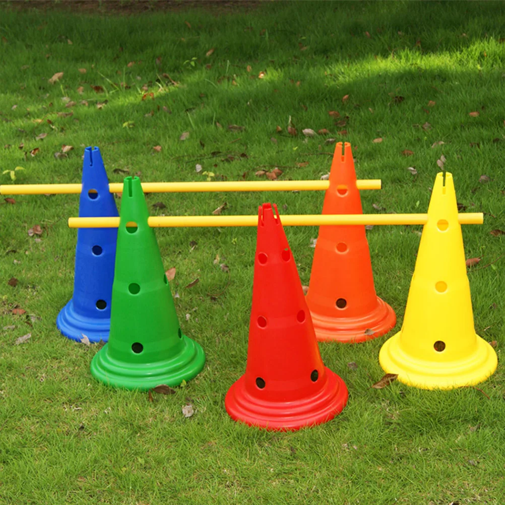 Conos cónicos de entrenamiento de fútbol, 5 piezas, barra de obstáculos, señal de cubo, barrera con agujeros