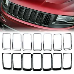 7Pcs Front Bumper Rings Grill Vent Insert Trim Cover Compatible with 2014 2015 2016 Jeep Grand Cherokee Car Gloss Black