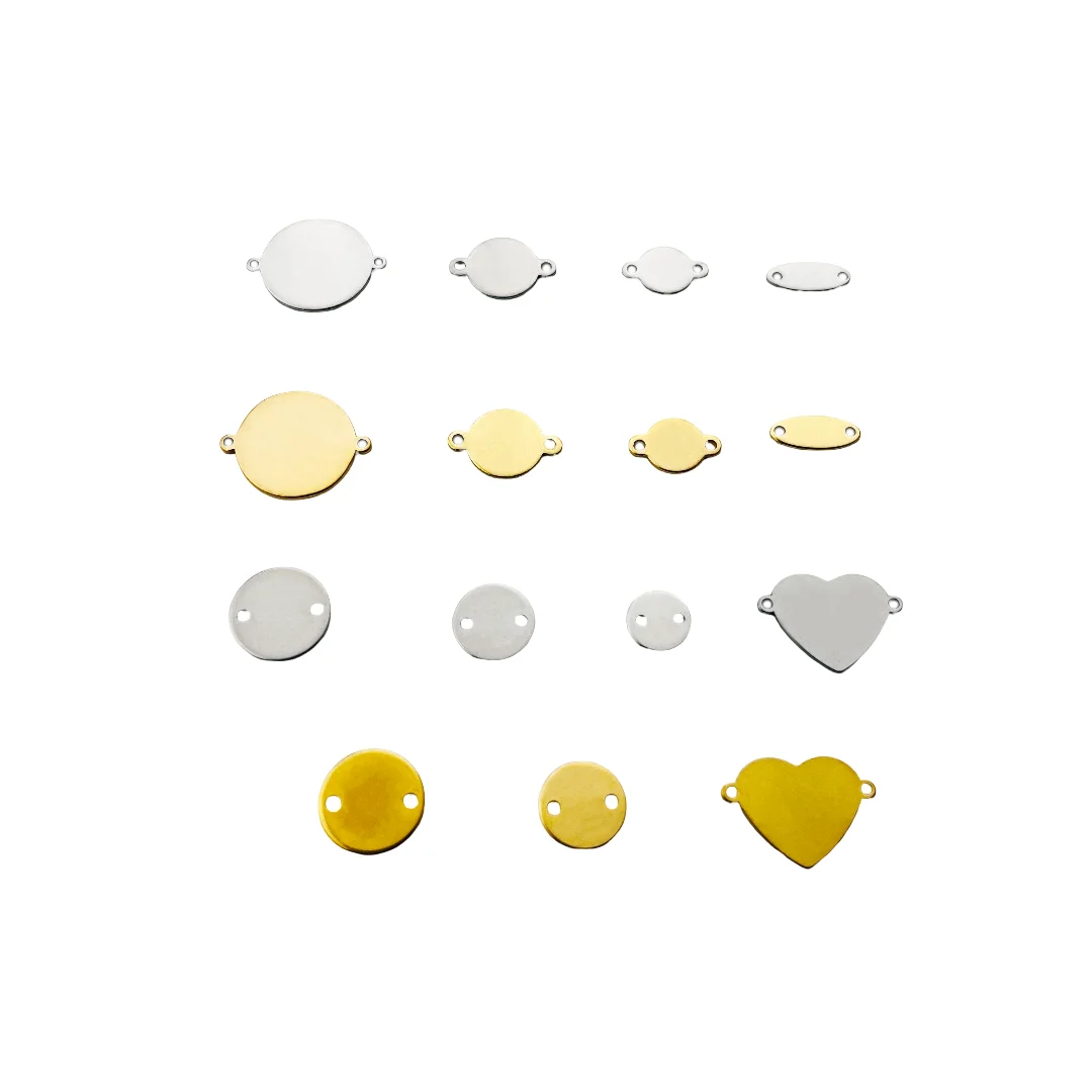 50pcs Stainless Steel 2 Holes Blank Charms For Custom Logo Laser Engraved Tags Pendant Connectors Jewelry Making Supplies