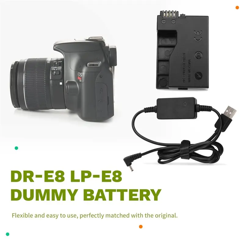 [BEST] DR-E8 LP-E8 Dummy Battery USB Power Adapter Cable 5V for Canon EOS Rebel T2i T3i T4i T5i 550D 700D