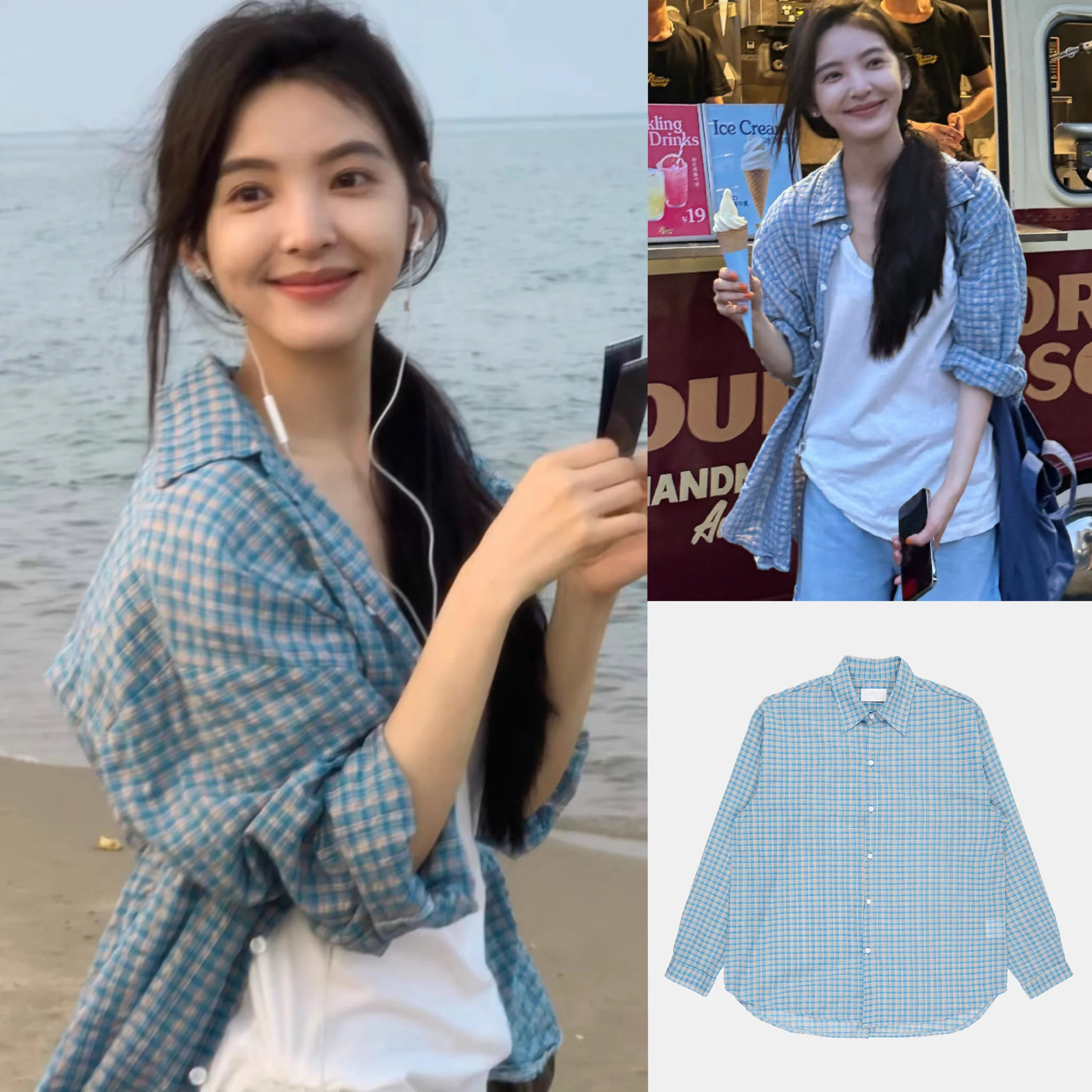 

Summer 2025 Long Sve Loose Fit Thin Plaid Sun Protection irt Casual Sle Cotton 00% Age Reduction Aosphere Sense