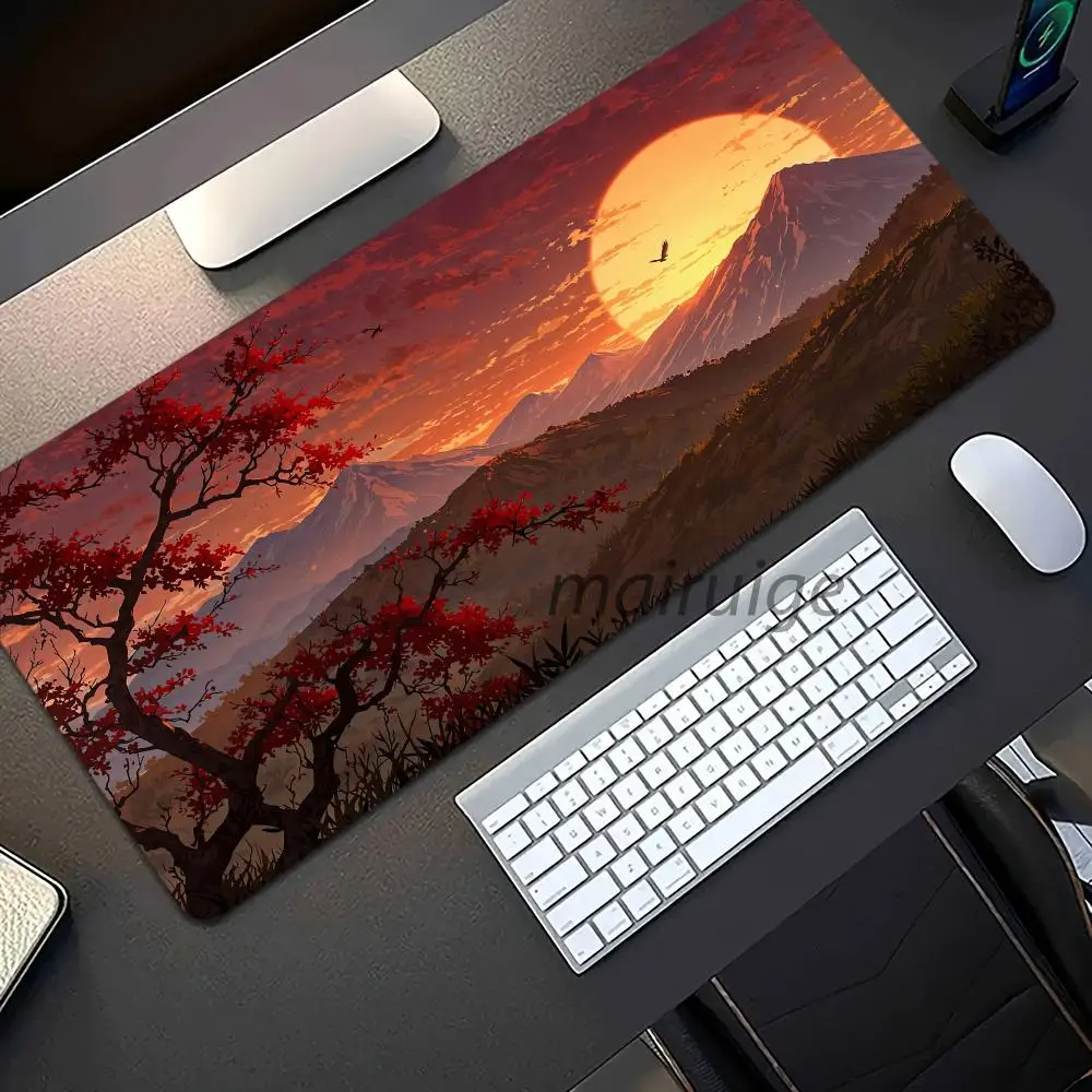 لوحة ماوس ذات مناظر طبيعية جبلية كبيرة لطاولة ألعاب مكتبية للكمبيوتر XXL مطاطية مضادة للانزلاق مخيطة لوحة المفاتيح وسادات مكتب قابلة للغسل