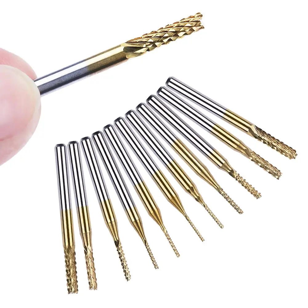 Titanium Coated Engraving/Cutting Drill Bit 0.8mm-3.175mm Milling Engraving Edge Cutter CNC Router Bits End Mill for PCB Machine