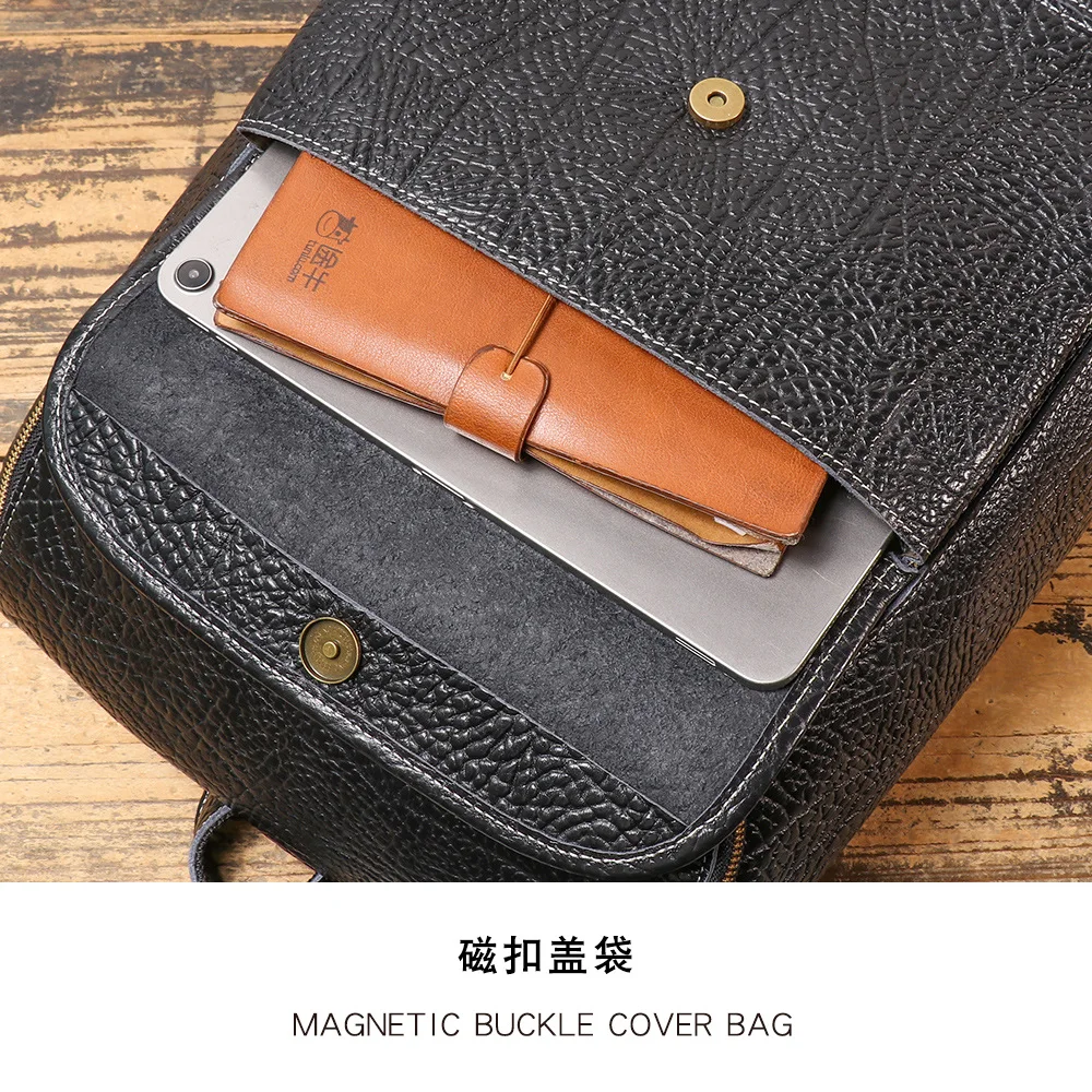 Top-Grain Leather Men's Backpack - Large Capacity Travel & Commuter Laptop Bag with Multiple Compartments for Work and Business