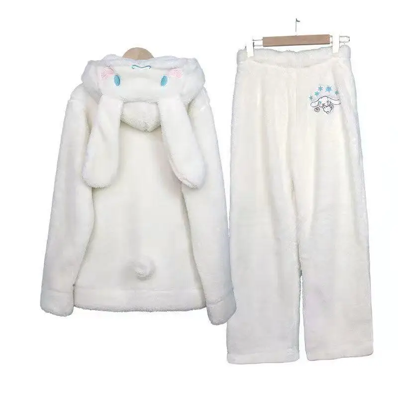 

Cinnamoroll Winter Thickened Pajamas Sanrio Coral Velvet Hooded Pajamas 2Pcs New Style Fashion Girls Student Home Hot Clothing