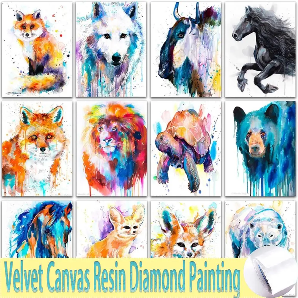 5D DIY Velvet Canvas Resin Diamond Painting Kit Animals Horse Fox Lion Bear  Diamond Mosaic Embroidery Cross Stitch Home Decor