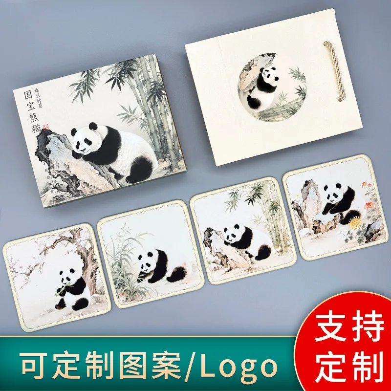 Panda Cultural Souvenir Silk Coaster Chinese Style Gift for Foreigners Ancient Charm Commemorative Keepsake Customizable Table
