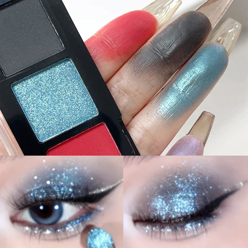 Smoke Black Blue Eyeshadow Palette 5-colors Waterproof Pearlescent Shimmer Shiny Red Eye Shadow Contour Pigments Korean Makeup