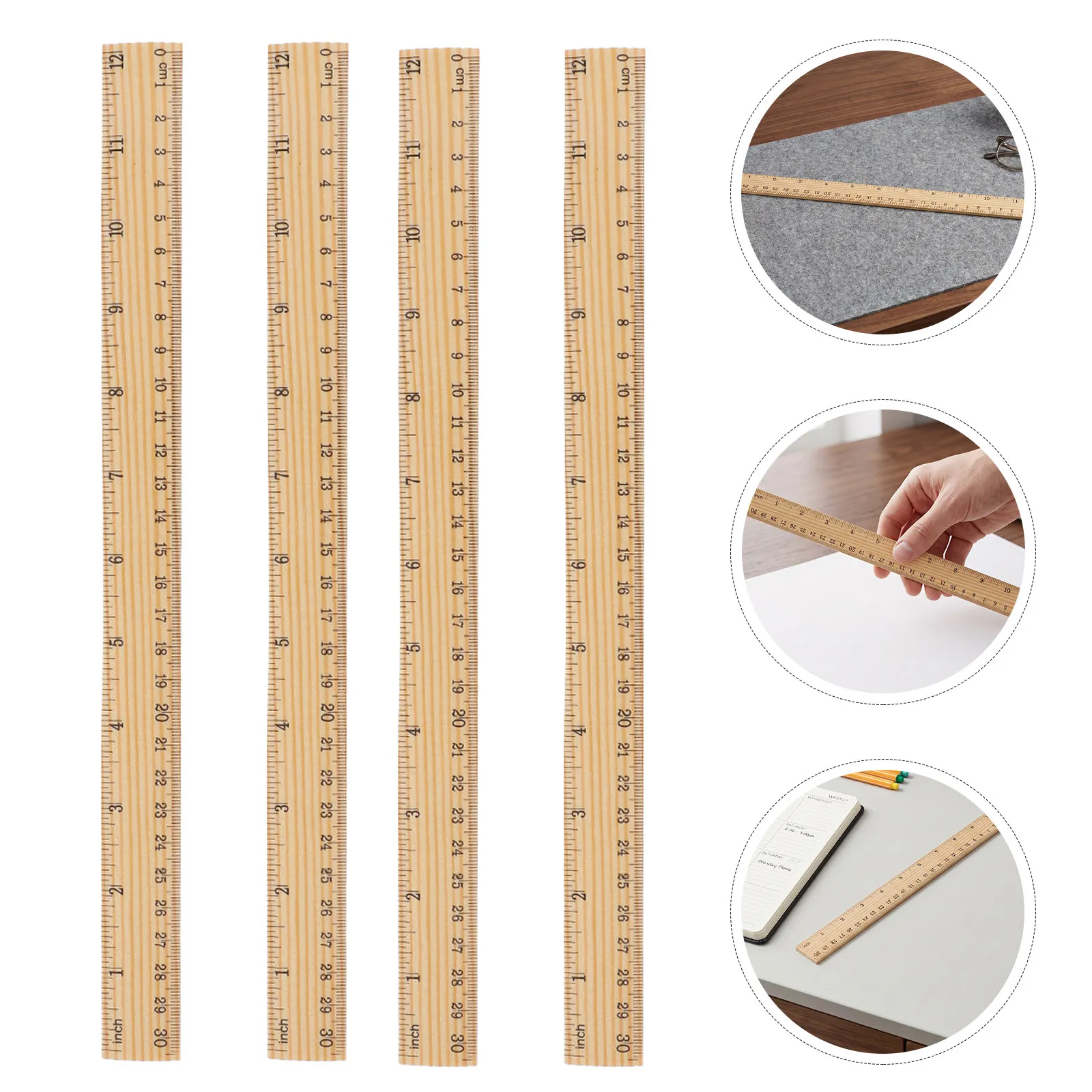 50 PCS Double Scale Ruler Wood Centimeter with Inches and Cm Student Stationery Wooden Craft Rulers Metric
