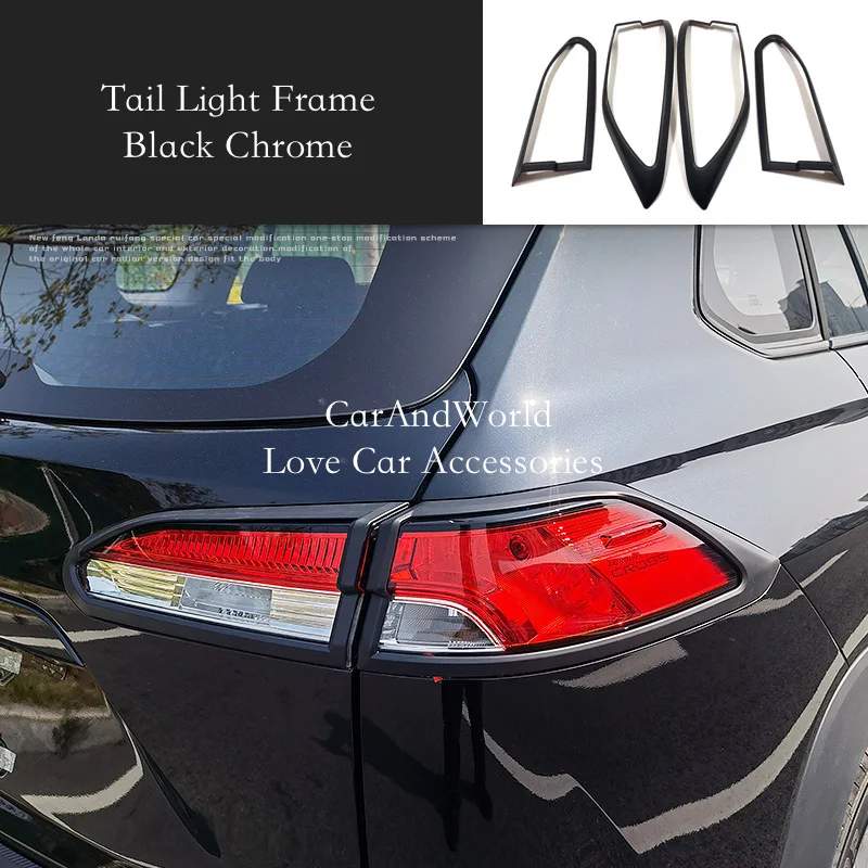 أسود كروم الخلفي جذوع ضوء الإطار حامي غطاء الذيل مصباح الزخارف مقبلات السيارة اكسسوارات لتويوتا كورولا كروس 2021-2025