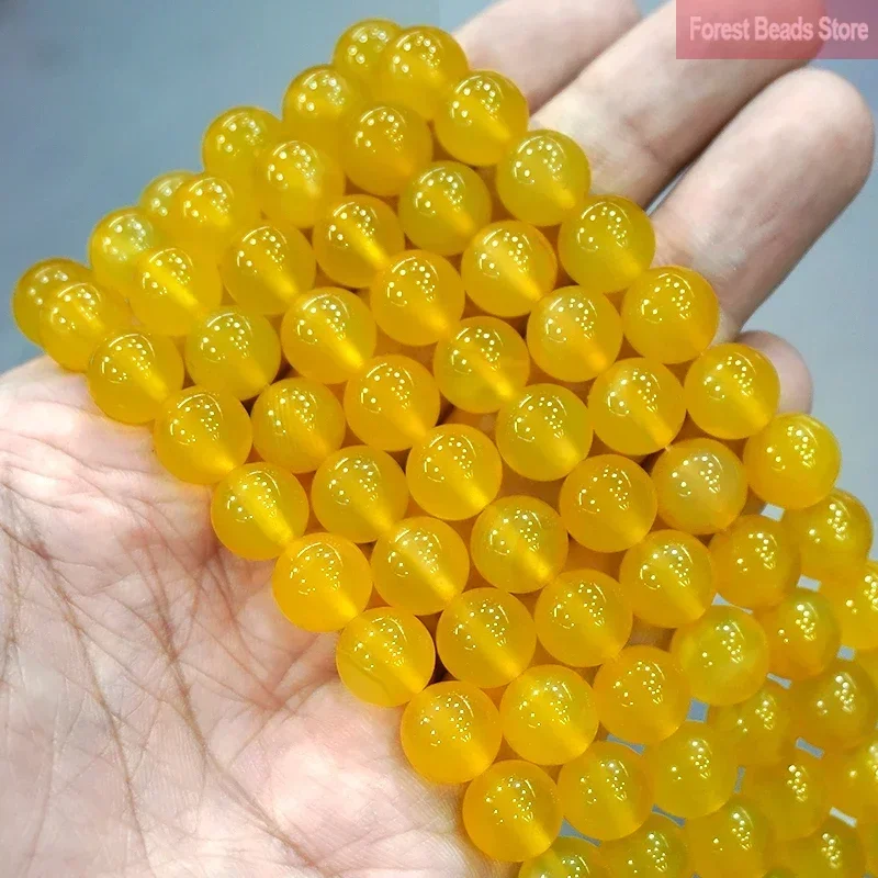 Smooth Yellow Agates Loose Round Beads Natural Stone for Jewelry Making Diy Charms Bracelet Earrings 15