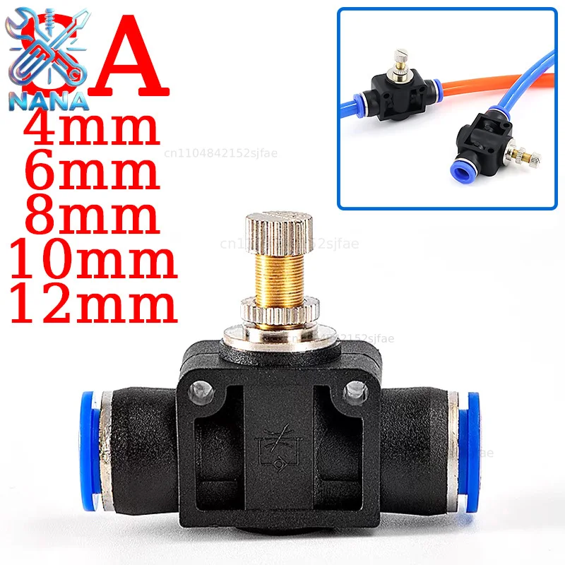 SA Throttle Valve Pneumatic Air Connector Fitting Speed Control Regulator Valves Push In For Air Hose Tube 4mm 6mm 8mm 10mm 12mm