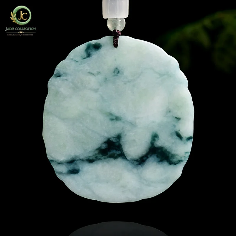 Natural MyanmarAJadeite pendant with floral patterns, auspicious cloud design, zodiac sign of the horse, waxy jadeite pendant fo