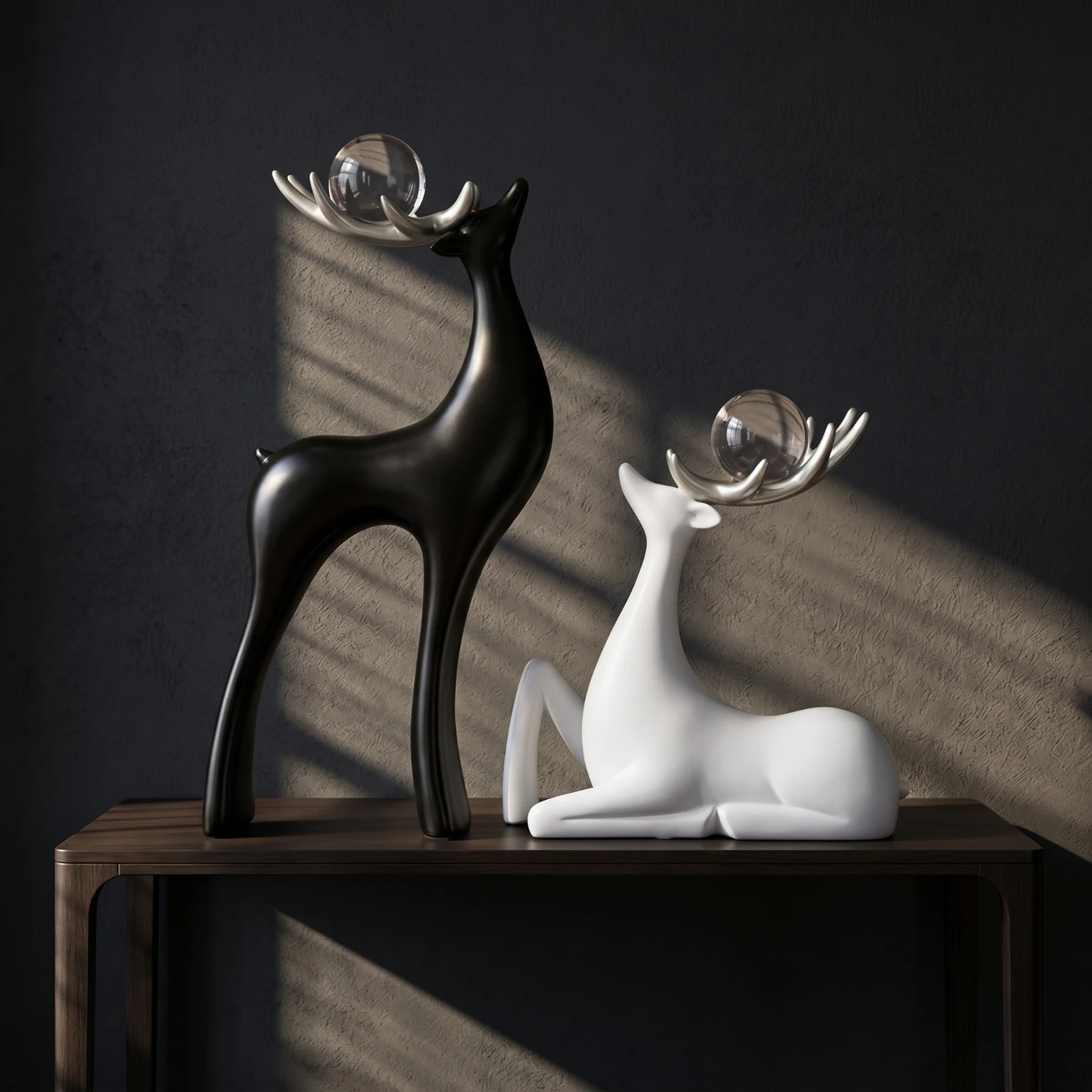 2-pieces-deer-statues-with-sphere-elegant-deer-figurines-resting-stag-statue-minimalist-sophisticated-for-display-cabinet