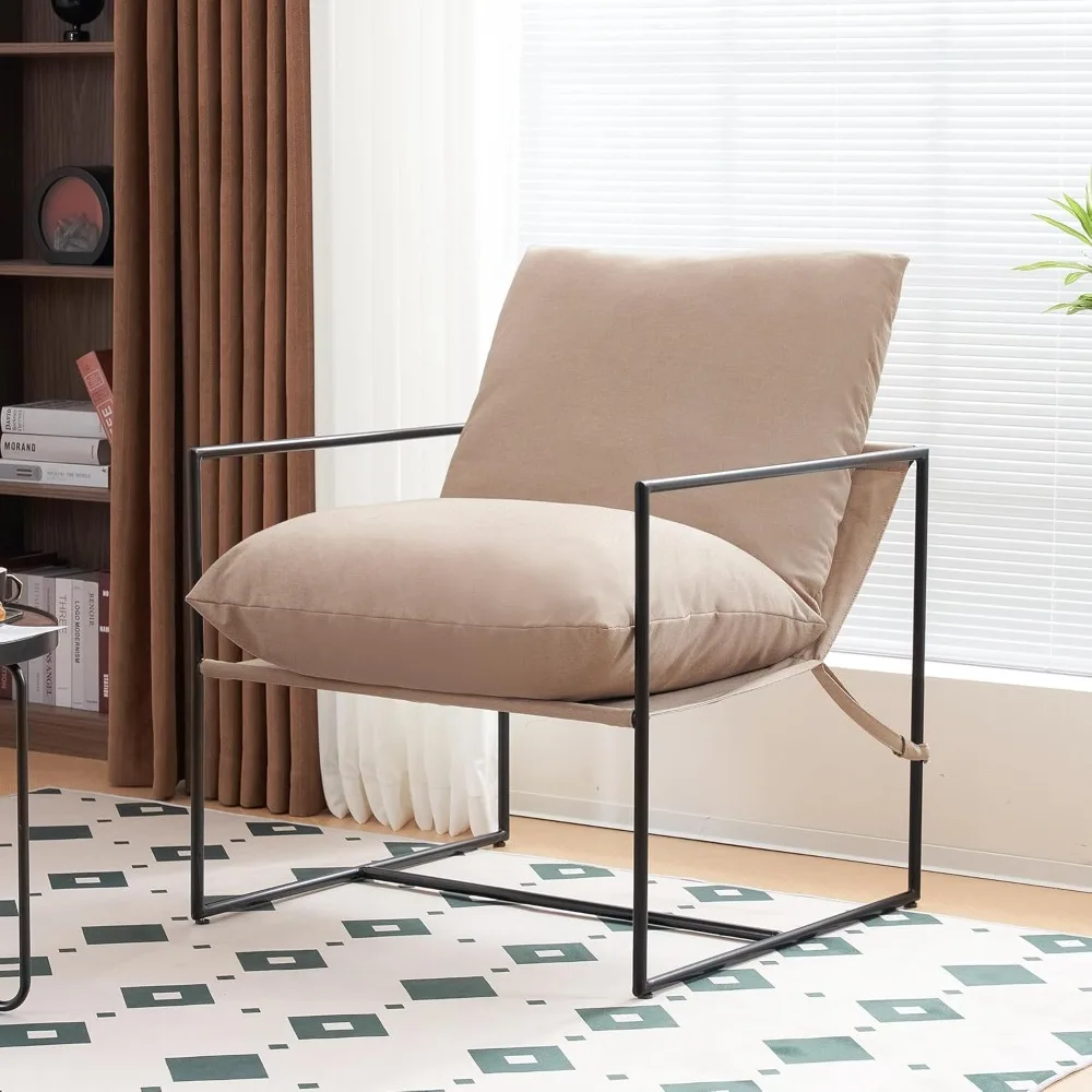 Moderne koffiestoel uit het midden van de eeuw, stalen fauteuil, stoffen loungestoel voor woonkamer, slaapkamer, thuiskantoor