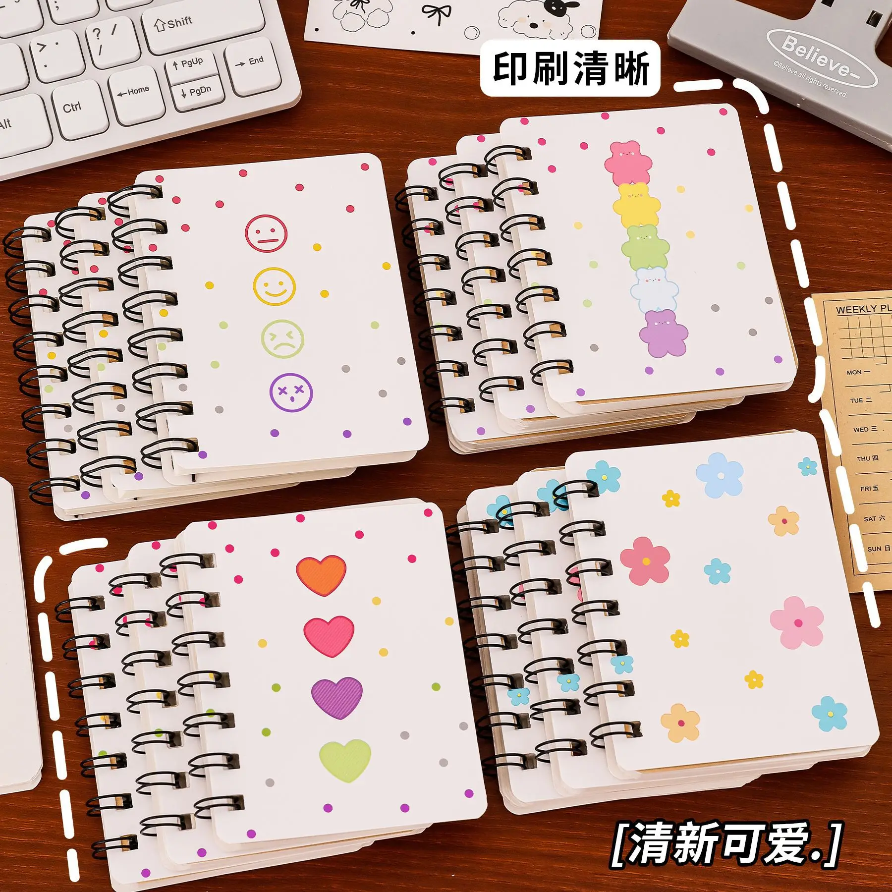 4Pcs Mini Portable A7 Pocket Notepad Cartoon Floral Side Flip Spiral Notebook Student Diary Office School Writing Stationery