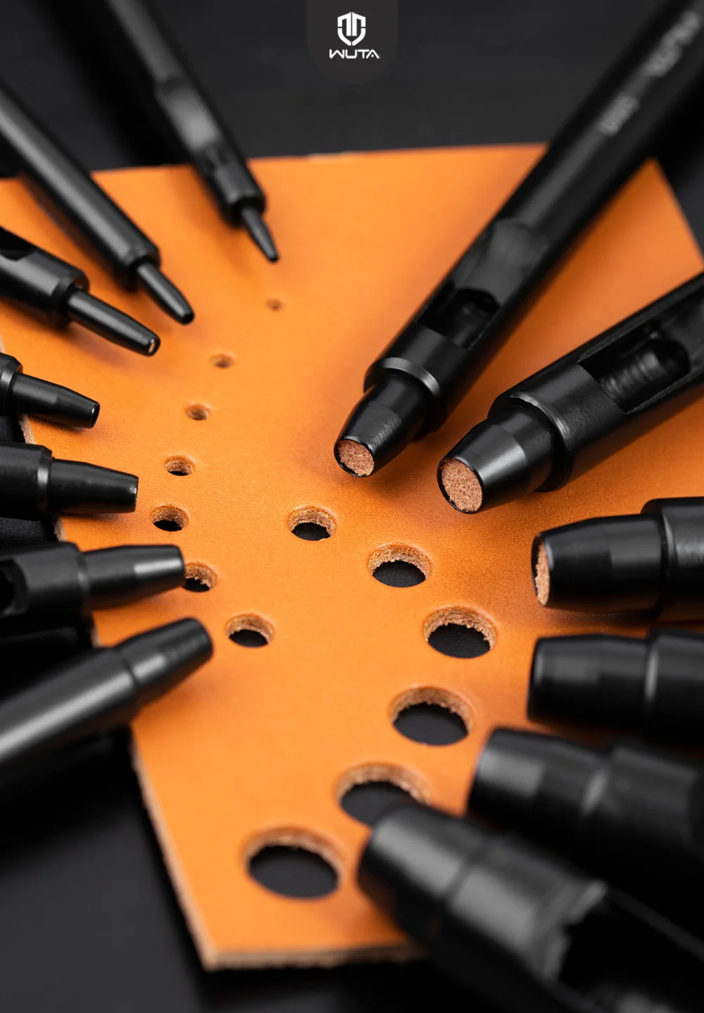 WUTA 5-15Pcs Basic Black Anti-rust Leather Hollow Punch Set Round Hole Puncher DIY Craft Working Tools Kit for Belt, Watch Strap