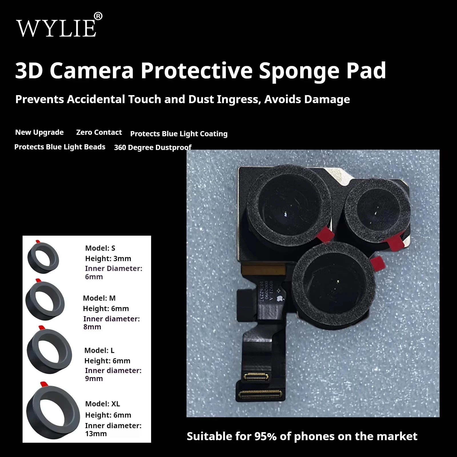 WYLIE 70 قطعة/الحقيبة ثلاثية الأبعاد كاميرا حماية الإسفنج ملصق العالمي حماية الهاتف المحمول ملصق لأداة إصلاح الكاميرا الأمامية والخلفية