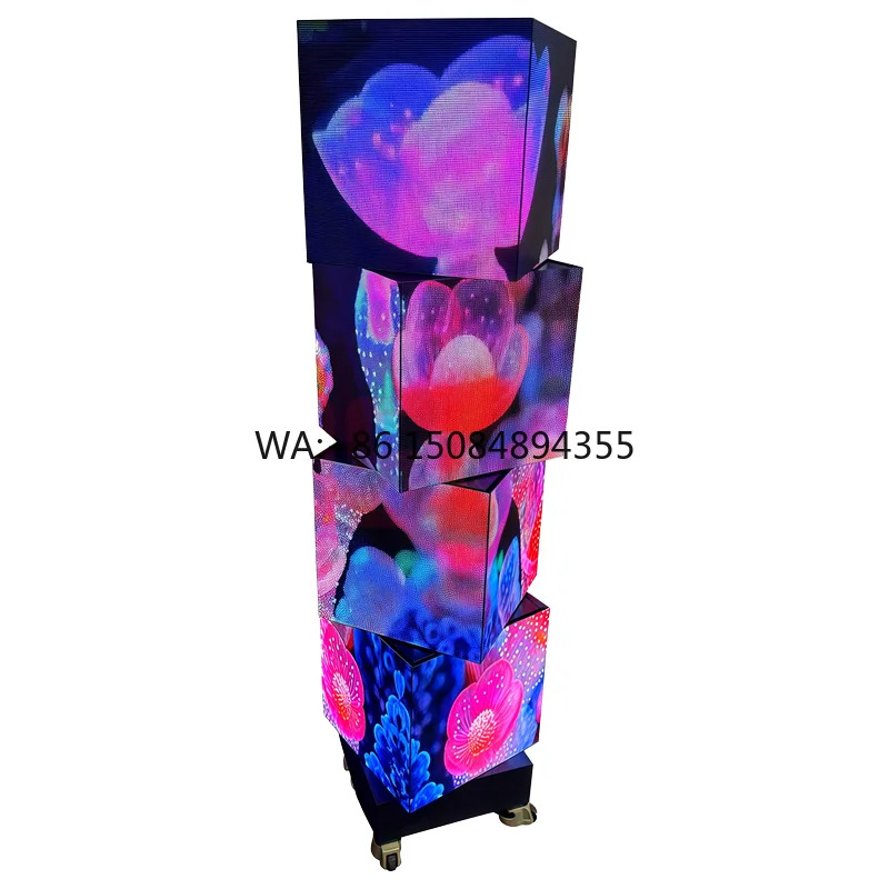 Factory Custom Full Color HD 3D Indoor LED Cube Display Waterproof Rotating Magic Creative Multi-Faceted Cube IP65 Animation