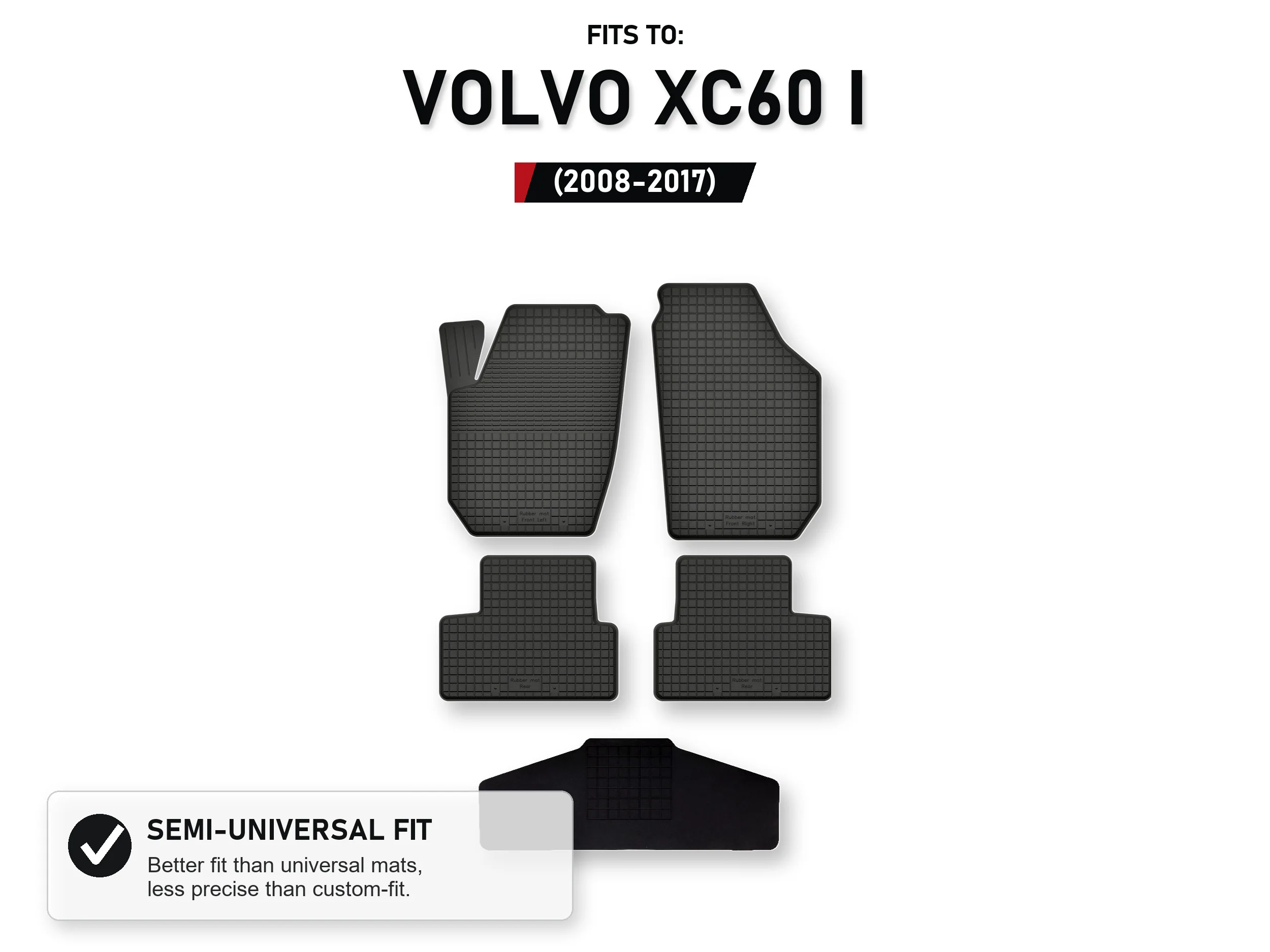 Rubberen mattenbak met tunnel voor: Volvo Xc60 I 2008-2017 5 stuks