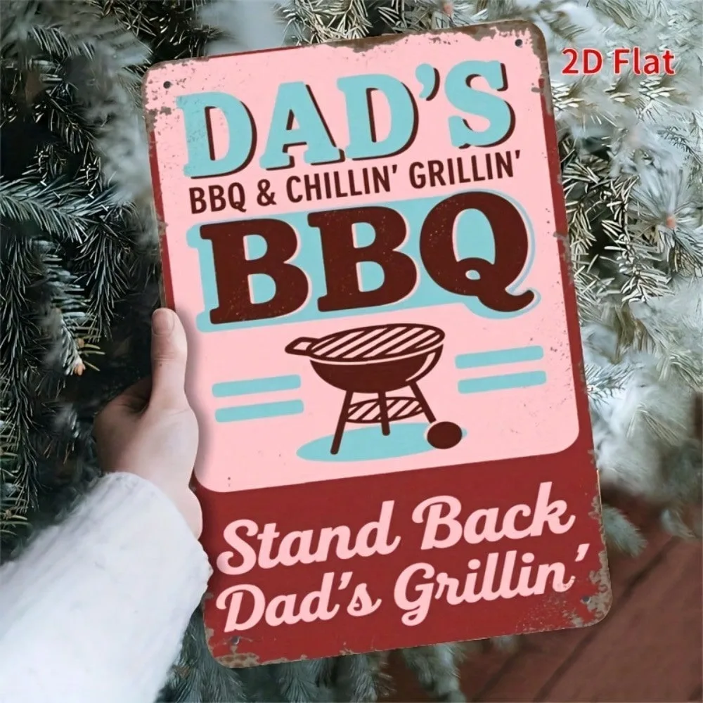 

WATERPROOF Iron Grill Sign for Dad - BBQ Wall Decor Indoor Outdoor, Man Cave Garage Bar, Metal Weatherproof Flat 2D Art, 1pc